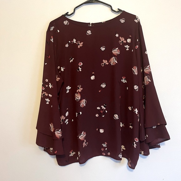Loft Outlet Maroon Floral Blouse - Picture 1 of 3
